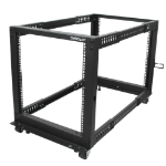 StarTech.com 4-Post 12U Mobile Open Frame Server Rack, Four Post 19" Network Rack with Wheels, Rolling Rack with Adjustable Depth for Computer/AV/Data/IT Equipment - Casters, Leveling Feet or Floor Mounting