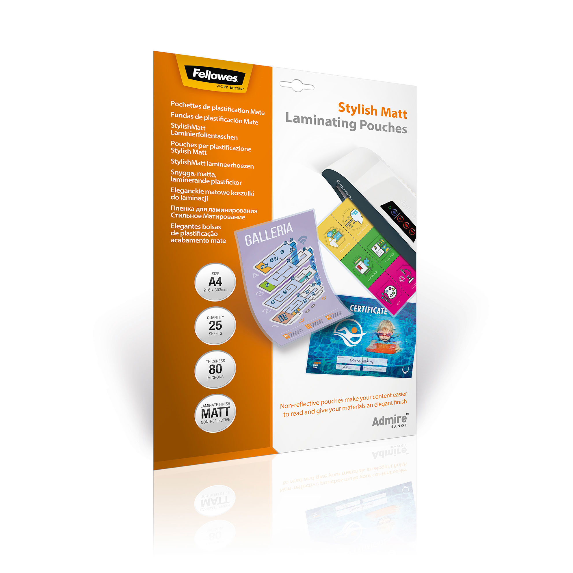 Fellowes Admire A4 Laminating Pouches Matte (Pack of 25) 5602101