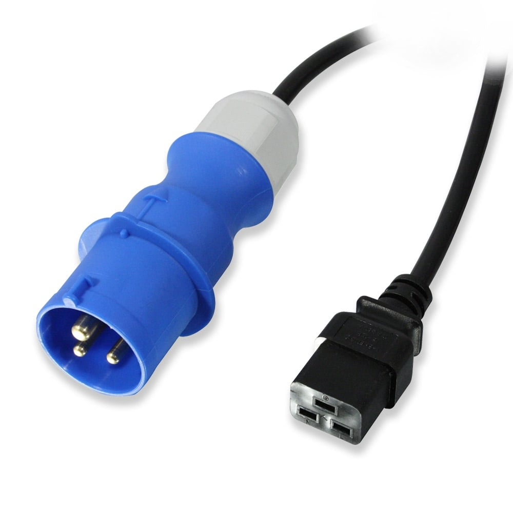 Image of Lindy 3m IEC C19 Power Lead, 16A Commando Plug, Black