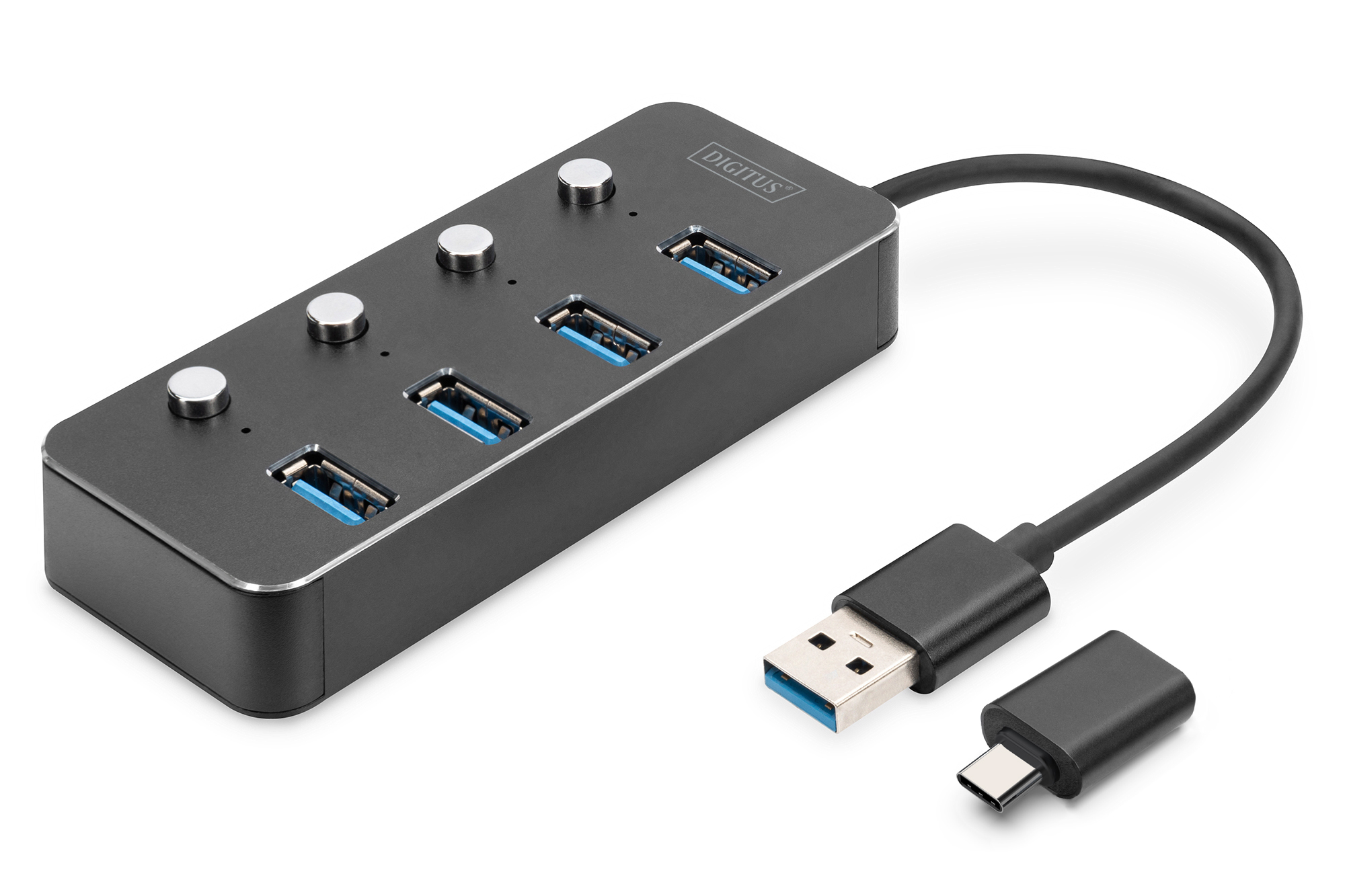 Image of Digitus USB 3.0 Hub, 4-port, schaltbar, Aluminium Gehäuse