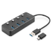 Digitus USB 3.0 Hub, 4-port, schaltbar, Aluminium Gehäuse