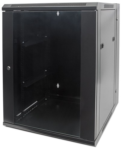 Intellinet Network Cabinet, Wall Mount (Double Section Hinged Swing Out), 9U, 550mm Depth, Black, Assembled, Max 30kg, Swings out for access to back of cabinet when installed on wall, 19