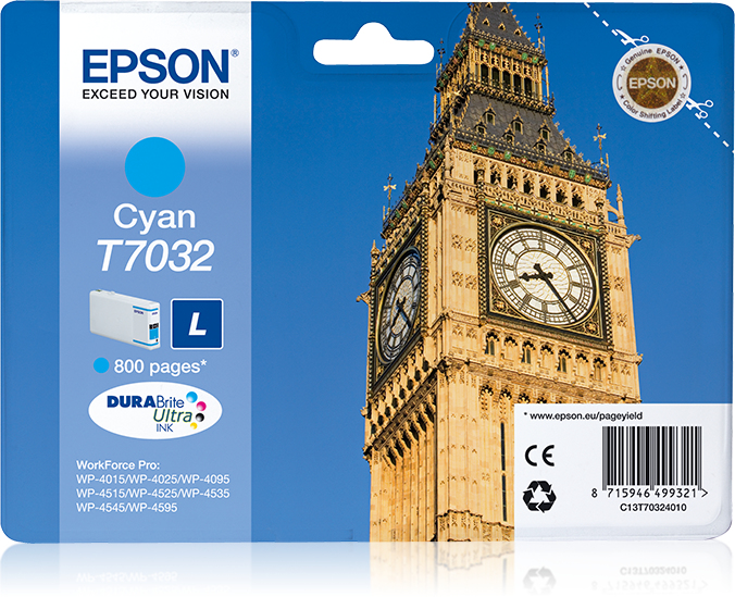Image of Epson C13T70324010/T7032 Ink cartridge cyan, 800 pages ISO/IEC...