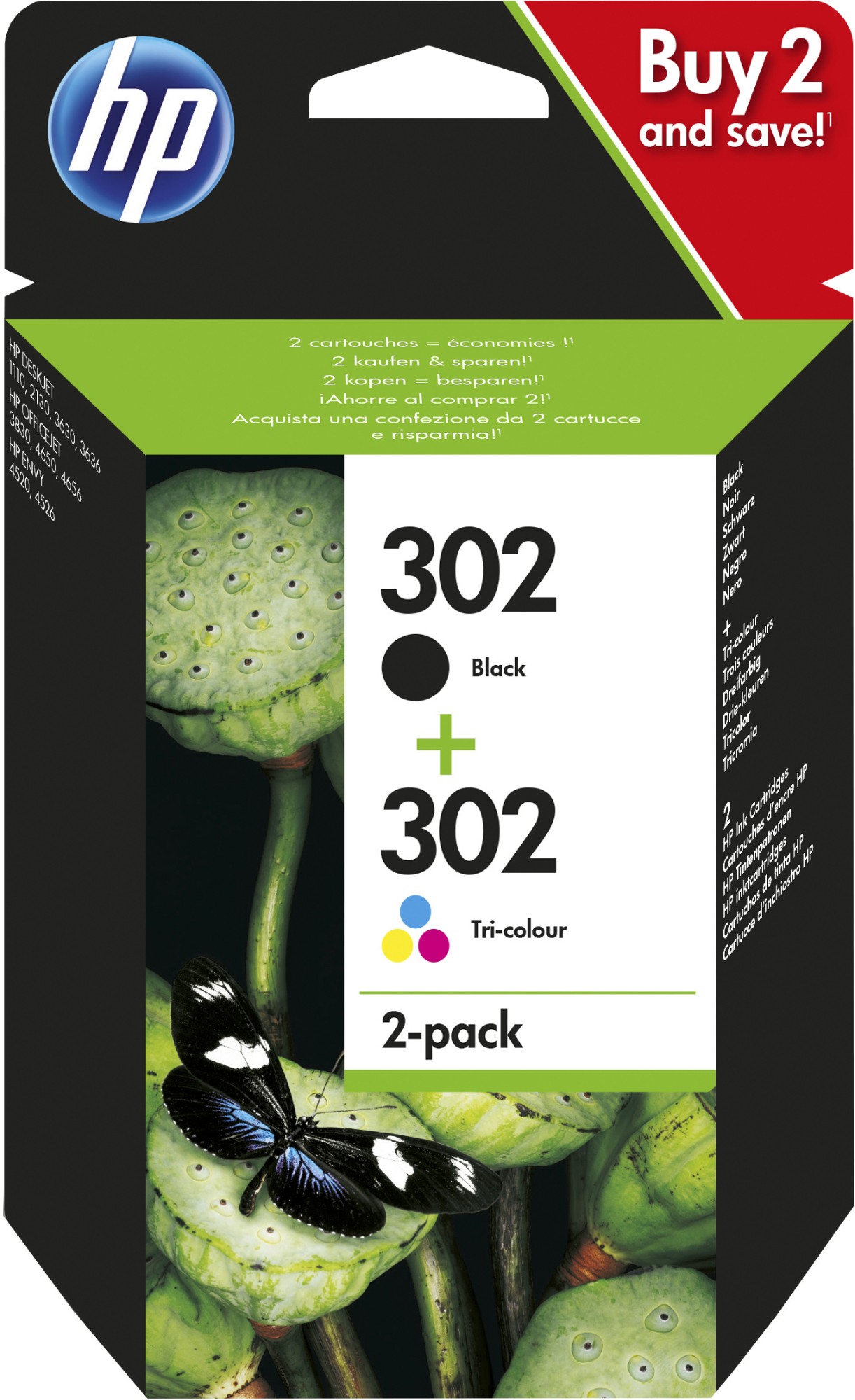 HP 302 Ink Cartridges Black and Tri-Colour CMY (2 Pack) X4D37AE