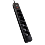 V7 6-Schuko Outlet Home/Office Surge Protector, 1.8m Cord, 1050 Joules, Black