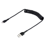 StarTech.com 50 cm USB till Lightning-kabel, MFi-certifierad, iPhone-laddarkabel, svart, TPE-mantel med slitstark aramidfiber, kraftig Lightning-spiralkabel