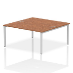 Dynamic Impulse Back-to-Back 2 Person Bench Desk W1600 x D1600 x H730mm With Cable Ports Walnut Finish Silver Frame - IB00128 DD