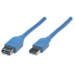 Manhattan USB-A to USB-A Extension Cable, 3m, Male to Female, 5 Gbps (USB 3.2 Gen1 aka USB 3.0), Blue, Polybag