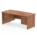 Dynamic Impulse W1800 x D800 x H730mm Straight Office Desk Panel End Leg With 1 x 2 and 1 x 3 Drawer Double Fixed Pedestal Walnut Finish - MI001988 DD