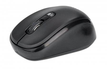 Manhattan Dual-Mode Mouse, Bluetooth 4.0 and 2.4 GHz Wireless, 800/1200/1600 dpi, Three Buttons With Scroll Wheel, Black, Box