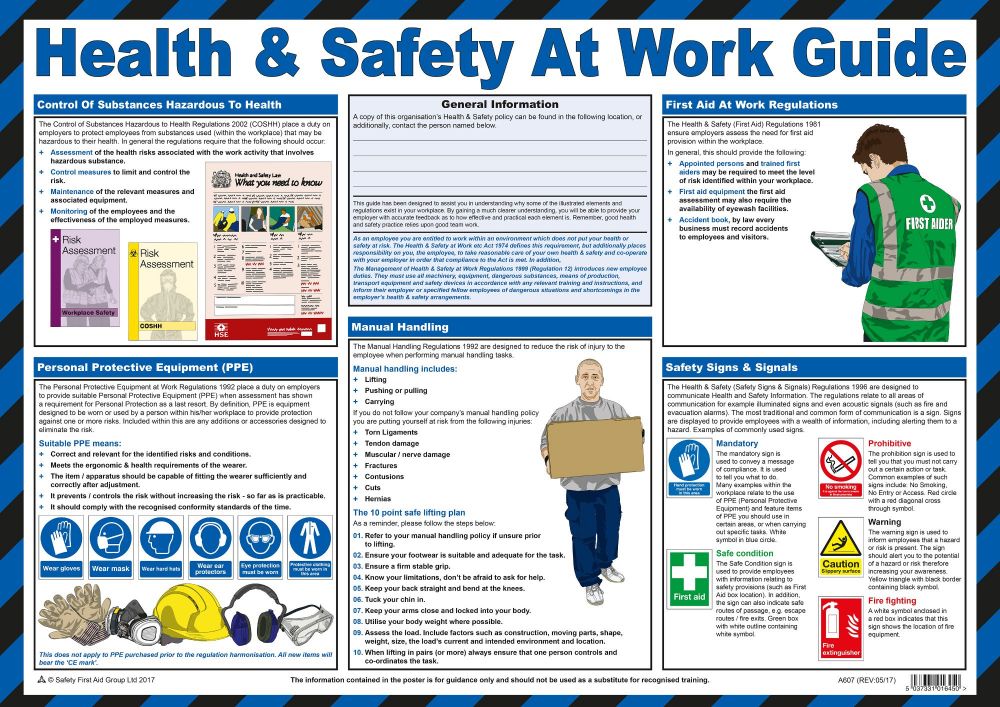 Safety First Aid Gro Health and Safety at Work Guidance Poster A2 Laminated