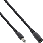 InLine DC extension cable, DC plug male/female 5.5x2.1mm, black, 1m