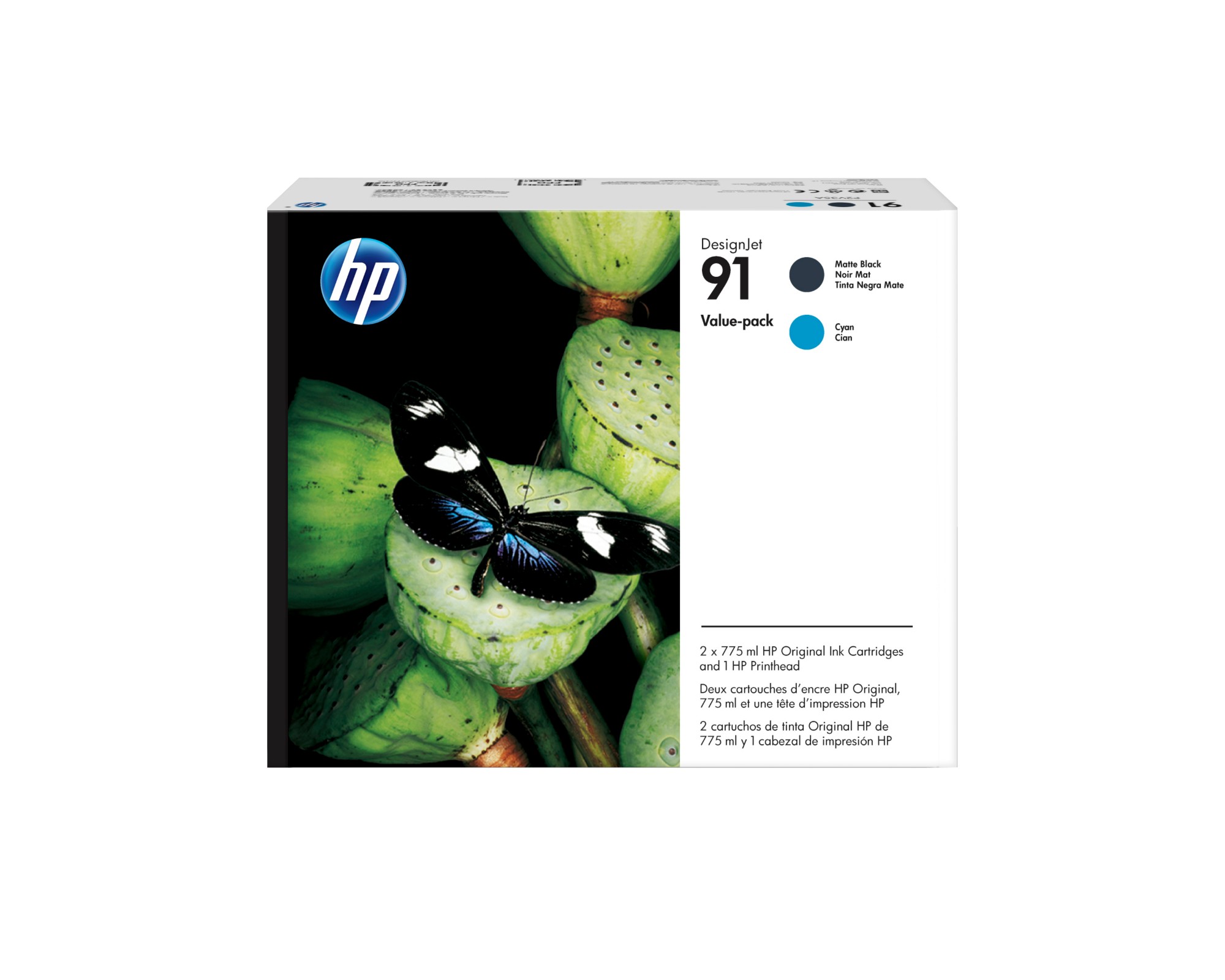 HP P2V35A/91 Printhead multi pack + Ink cartridge black matt / cyan Pack=3 for HP DesignJet Z 6100