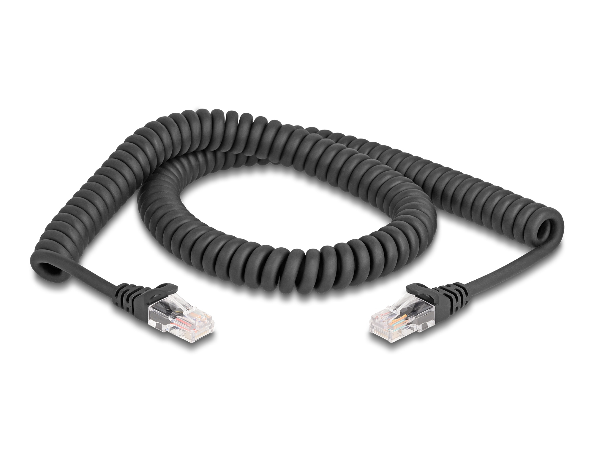 DeLOCK RJ45 Coiled Cable male to male Cat.5e 2 m black