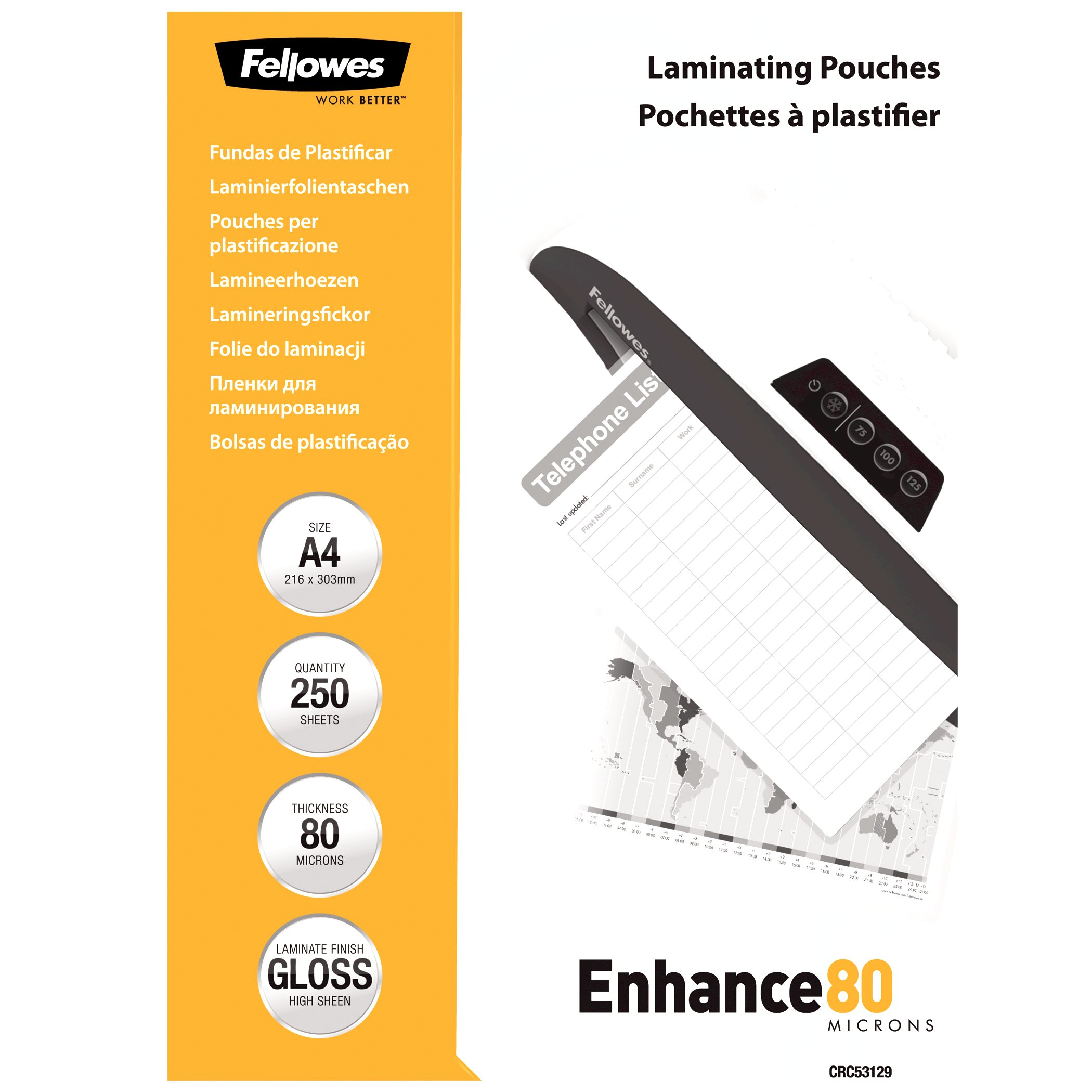 Image of Fellowes A4 Glossy 80 Micron Laminating Pouch