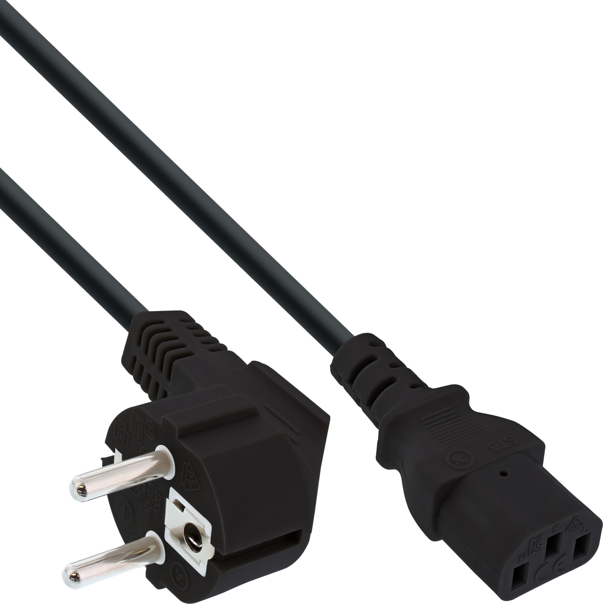 InLine power cable. CEE 7/7 angled / 3pin IEC C13 male. 1.8m