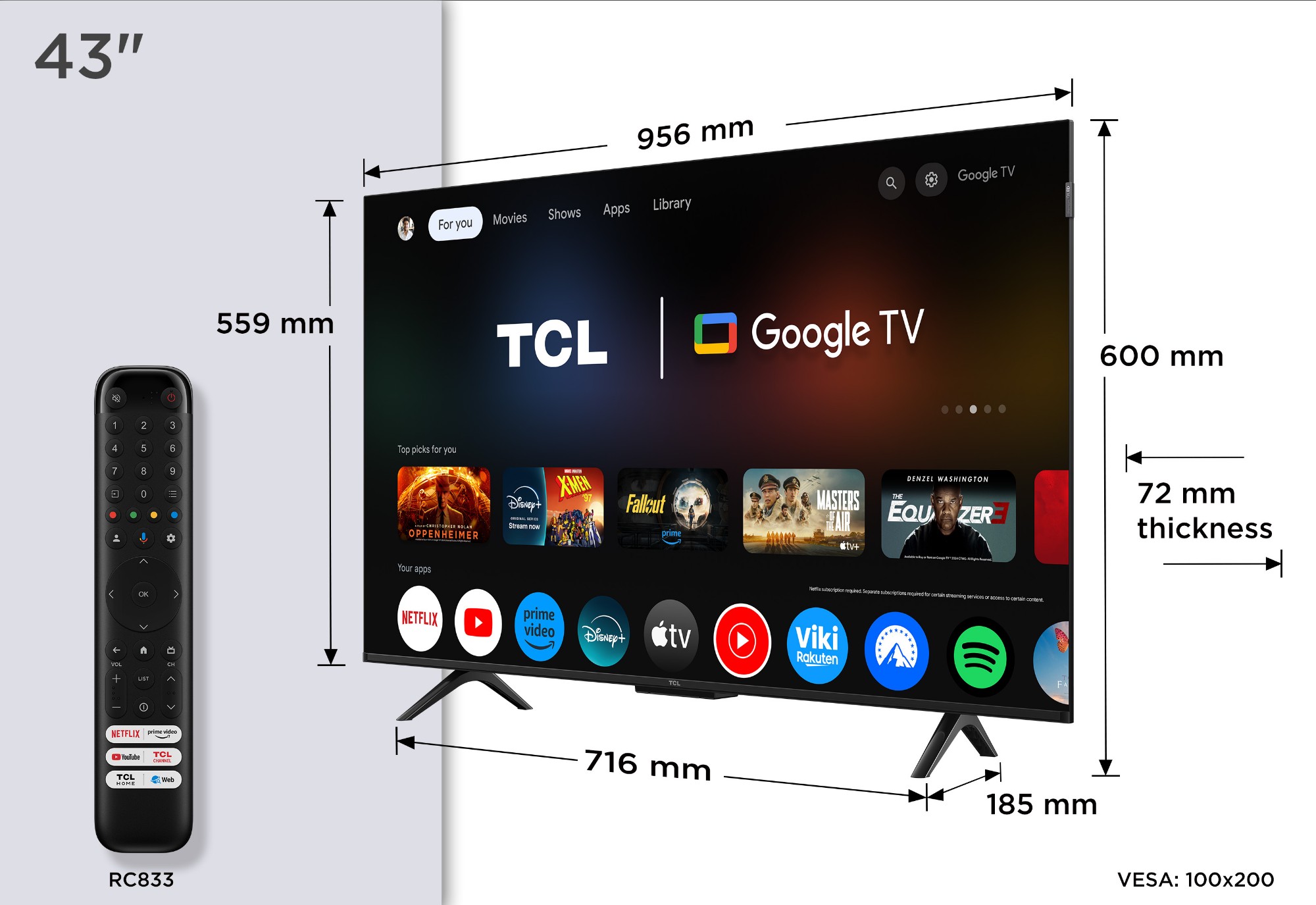 TCL P7K 43P7K TV 109.2 cm (43") 4K Ultra HD Smart TV Wi-Fi Metallic 430 cd/mÂ²