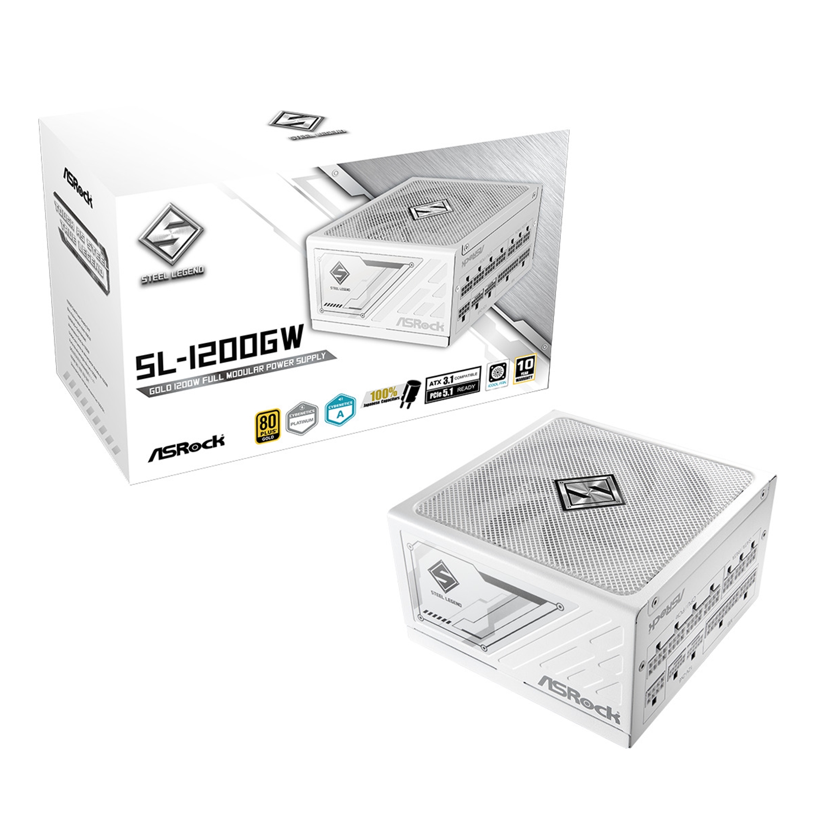Asrock SL-1200GW 1200W ATX Power Supply Unit, 80 PLUS GOLD Certified, 135mm Striped Axial FDB Fan, High Efficiency PSU