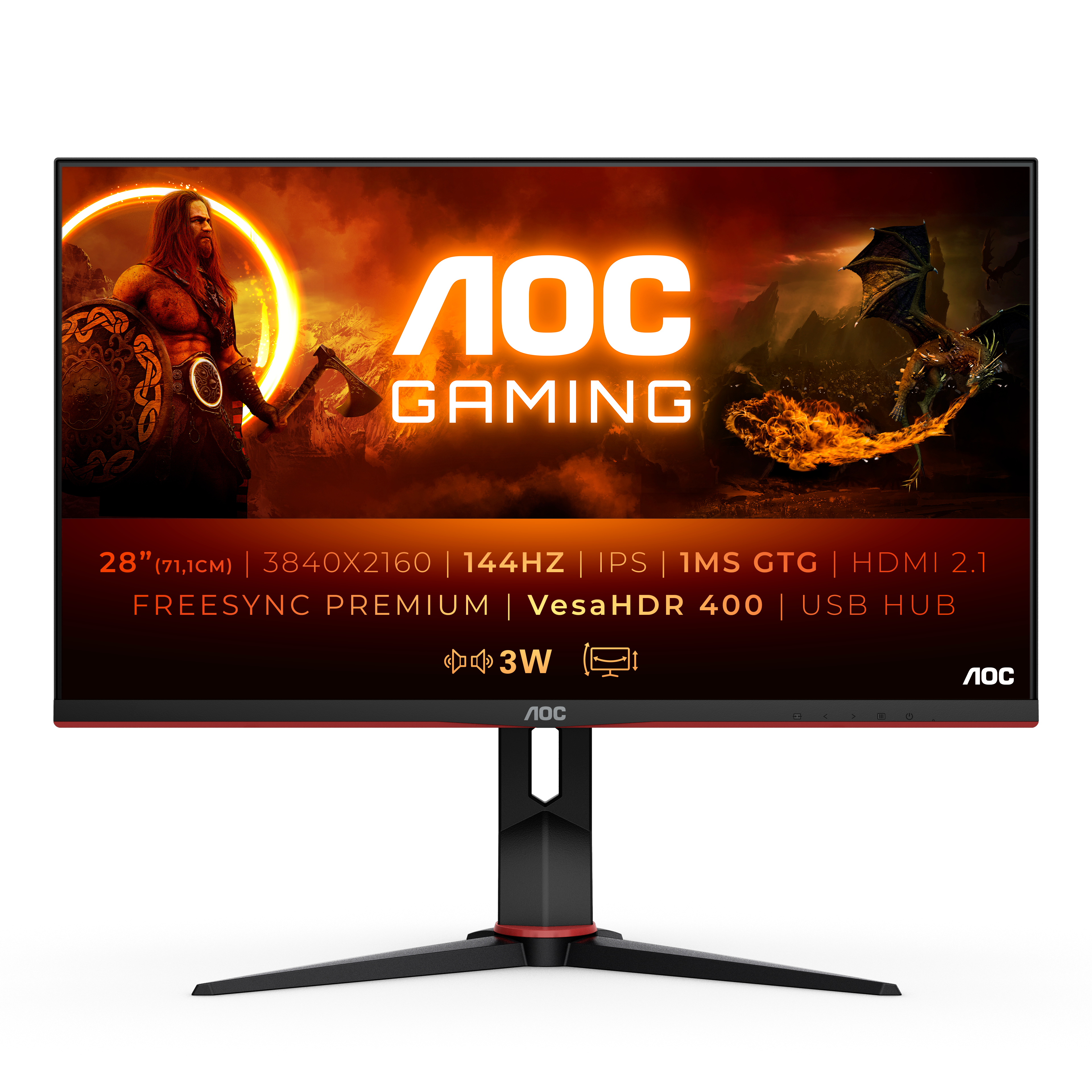 Image of AOC G2 U28G2XU2/BK LED display 71.1 cm (28") 3840 x 2160 pixels 4K...