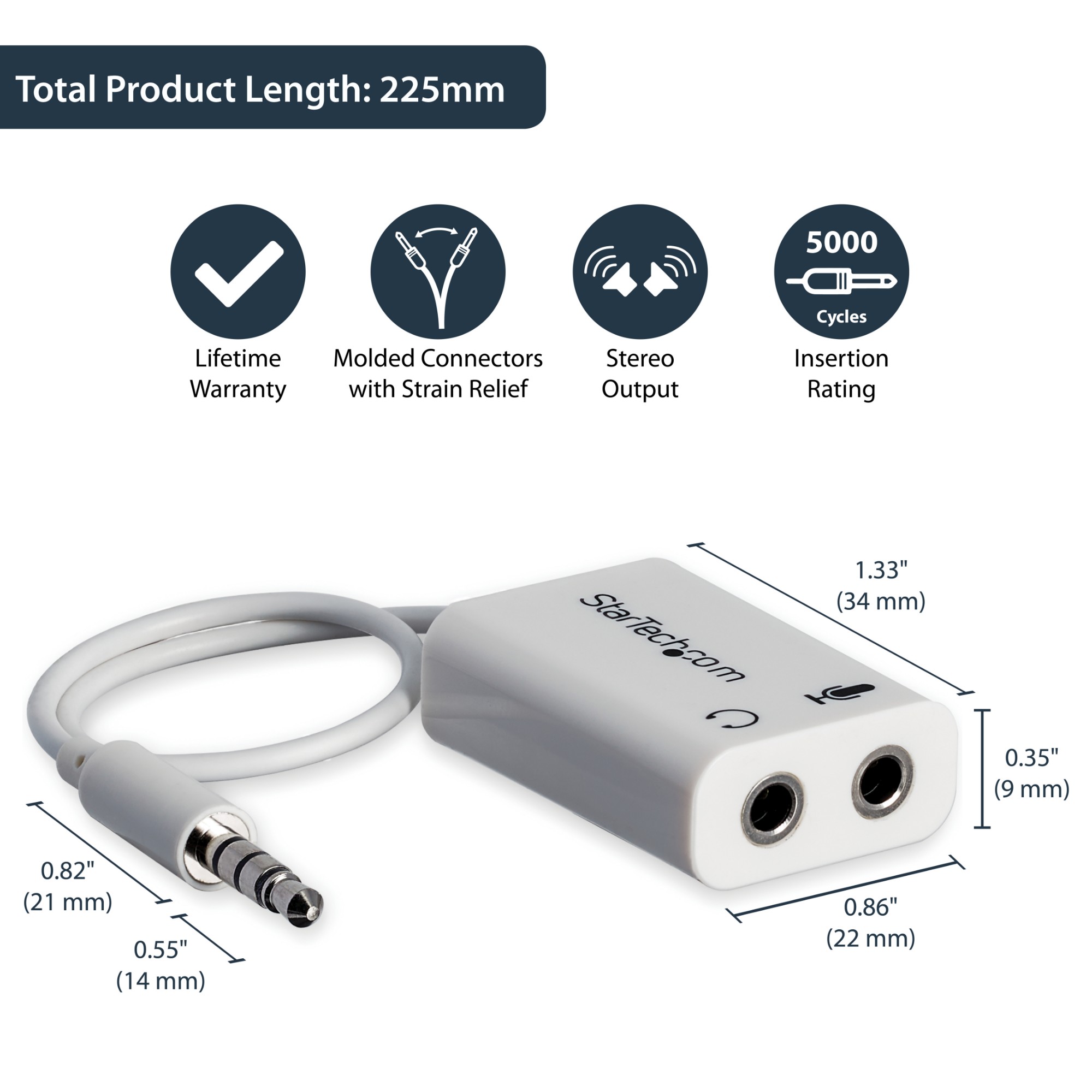 StarTech.com White headset adapter for headsets with separate headphone / microphone plugs - 3.5mm 4 position to 2x 3 position 3.5mm M/F
