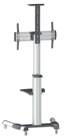 Manhattan Monitor/LFD Trolley Stand, 1 screen, 37-70", Vesa 200x200 to 600x400mm, Max 50kg, Silver, Box