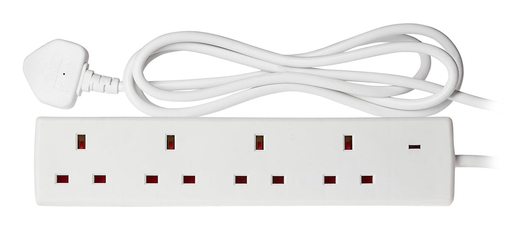 Maplin 2m 4 Socket 13A Extension Lead with Neon Indicators - White