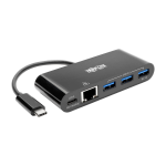 Tripp Lite U460-003-3AGB-C 3-Port USB-C Hub - USB 3.x (5Gpbs) Hub Ports, Gigabit Ethernet, 60W PD Charging, Black