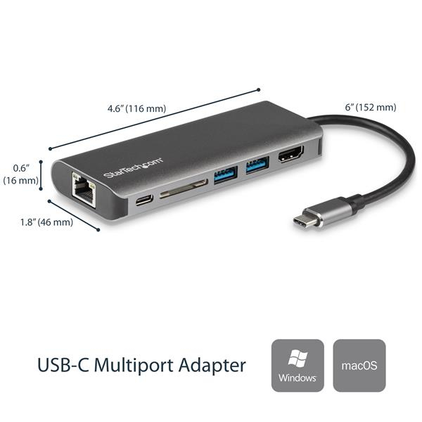 StarTech.com Adattatore Multiporta USB-C - Lettore Schede SD - Power Delivery - 4K HDMI - GbE - 2x USB 3.0 - NUOVA VERSIONE DISPONIBILE DKT30CSDHPD3