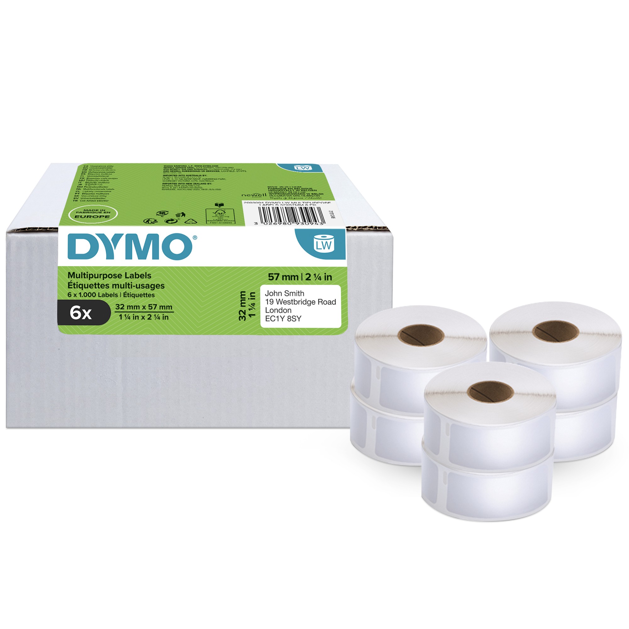 Dymo White/Black 2093094 Directlabel-Etikettes 57Mm X32mm Pack=6 For Lw 550 6