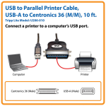 Tripp Lite U206-010 USB to Parallel Printer Cable (USB-A to Centronics 36 M/M), 10 ft. (3.05 m)