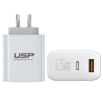 USP Dual Port PD 65W GaN Fast Wall Charger USB-C + USB-A for Phone Laptop, Intelligent,Travel Ready,PPS Technology