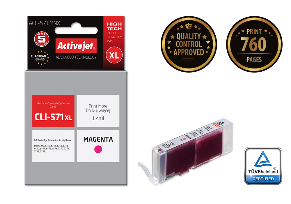 Activejet ACC-571MNX ink (replacement for Canon CLI-571M XL; Supreme; 12 ml; magenta)