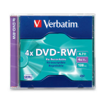 Verbatim DVD-RW 4.7GB 4X Branded 1pk Jewel Case 1 pcs