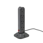 GroupGear 2m 8 Way Surge Protected UK Socket Tower Block with USB Type A and C Ports