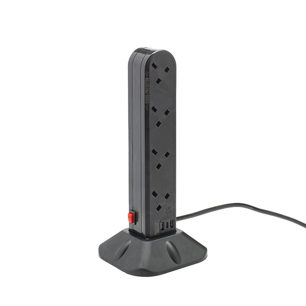 Connektgear 2M 8 Way Surge Protected Uk Socket Tower Block With Usb Ty