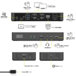 Port Designs Port Connect USB-C 2X4K Universal Docking Station. Includes 2 x HDMI ports; 2 x DP; 2 x Type-c; 5 x USB 3.0; 1 x RJ-45 AND 3.5MM Combo jack. Plug & play setup