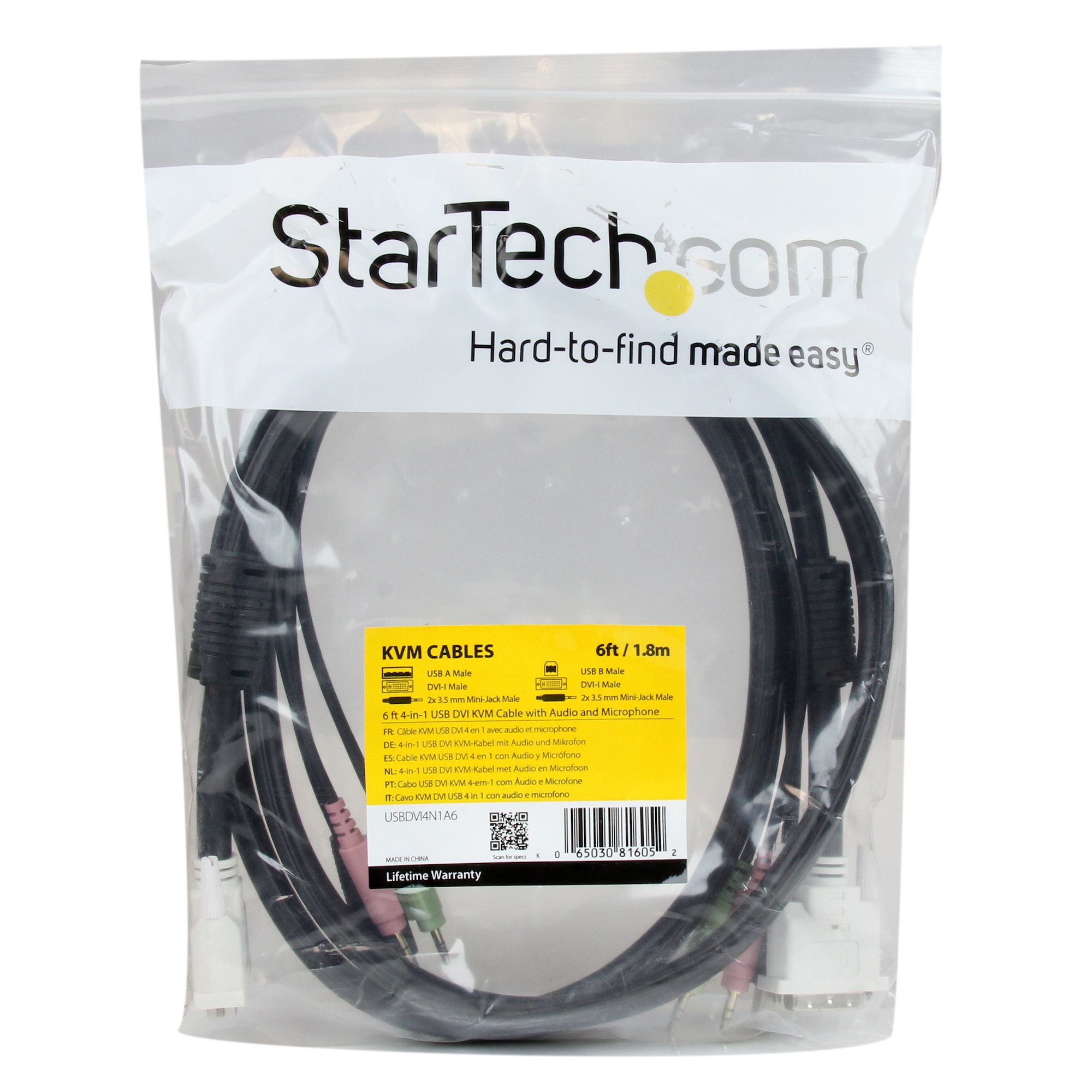 StarTech.com 6 ft 4-in-1 USB DVI KVM Cable with Audio and Microphone