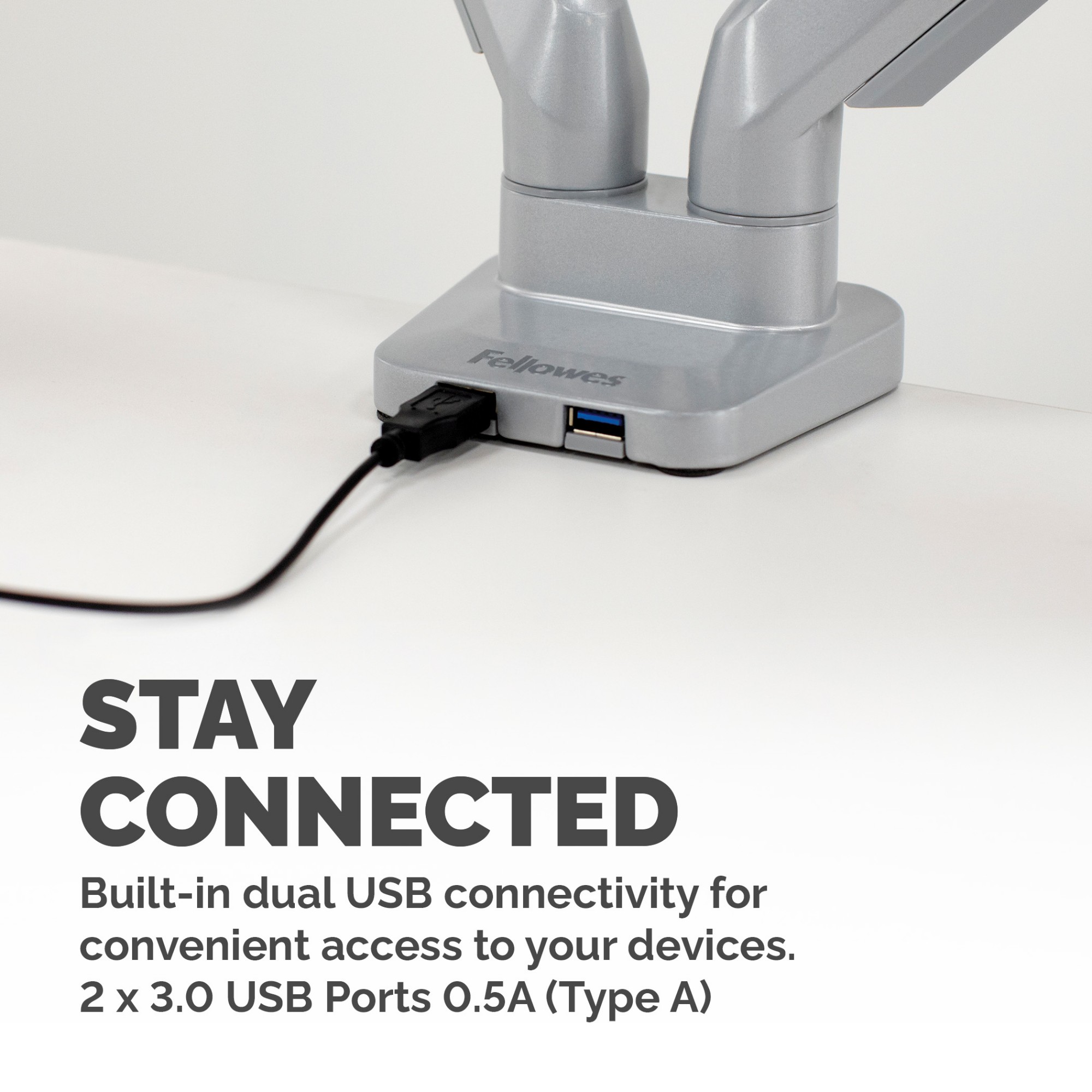 Fellowes Platinum Series Dual Monitor Arm - Monitor Mount for Two 8KG 40 Inch Screens - Adjustable Dual Monitor Desk Mount - Tilt 45° Pan 180áµ’ Swivel 360áµ’ Rotation 360áµ’, VESA 75 x 75/100 x 100 - Silver