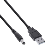 InLine USB DC power adapter cable, USB A male to DC 5.5x2.10mm plug, black, 1m