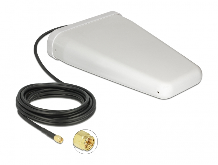 EU Product - LTE Antenne SMA Stecker 7-9 dBi direktional mit Anschlusskabel RG-58 5m weiss outdoor