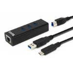 Plugable Technologies USB Hub with Ethernet, 3 port USB 3.0 Bus Powered Hub