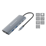 Conceptronic DONN06G 10-in-1 USB 3.2 Gen 1 Docking Station, HDMI, 100W USB PD, USB-C 5Gbps x 2, USB-A 5Gbps x 3, SD, TF/MicroSD, GbE