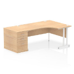 Dynamic Impulse W1600 x D1200 x H730mm Right Hand Crescent Desk Cantilever Leg With D800mm Desk High Pedestal Maple Finish White Frame - I004103 DD
