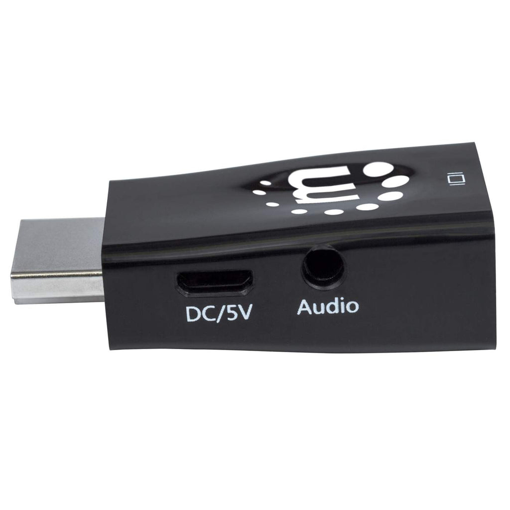 Manhattan HDMI to VGA (with Audio) Converter, 1080p, Male to Female, Micro-USB Power Input Port for additional power if needed, Black, Three Year Warranty