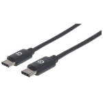 Manhattan USB-C to USB-C Cable, 3m, Male to Male, Black, 480 Mbps (USB 2.0), Equivalent to USB2CC3M, Hi-Speed USB, Lifetime Warranty, Polybag