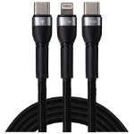 Maplin USB-C to 2 in 1 Multi Charging Cable USB-C and Lightning  Cable 65W Braided 1.2m