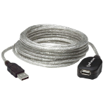 Manhattan USB-A Active Extension Cable, 5m, Male to Female, USB 2.0, 480 Mbps, Hi-Speed USB, Daisy-Chainable, Built-In Repeater, Translucent Silver, Three Year Warranty, Equivalent to USB2AAEXT5M except colour