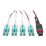 Tripp Lite N845-03M-8L-MG 40G MTP/MPO to 4xLC Fan-Out OM4 Plenum-Rated Fiber Optic Cable, 40GBASE-SR4, Push/Pull Tabs, Magenta, 3 m
