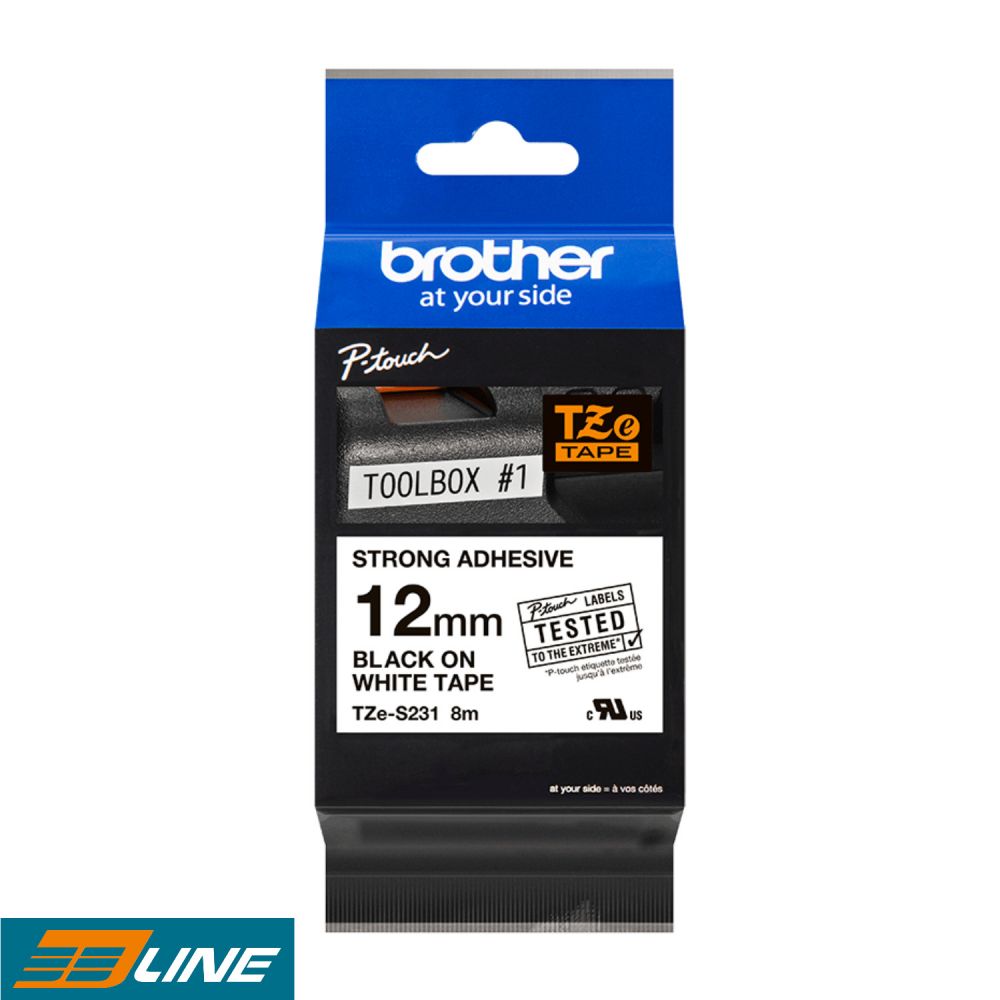 Image of Brother EE LINE TZES231 Black on White 8M x 12mm Strong Adhesive Tape