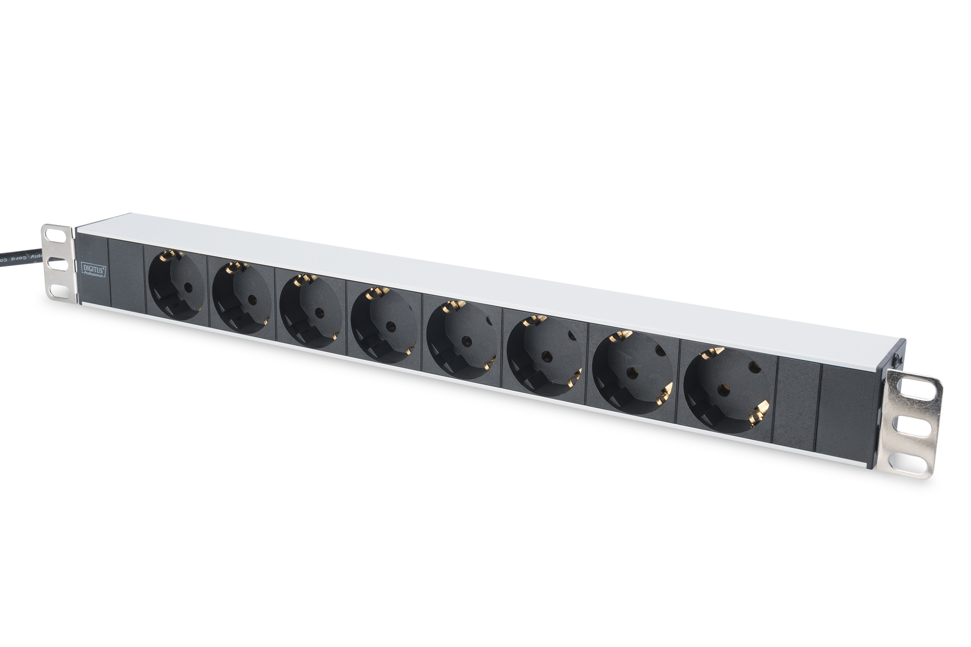 Digitus aluminum outlet strip, 8 safety outlets, 2 m supply safety...